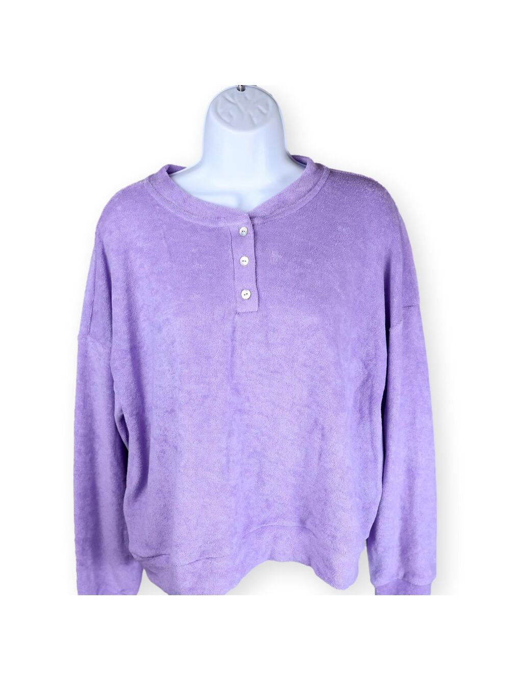 Donni Lilac Terry Velour Henley Sweatshirt Women’s L
